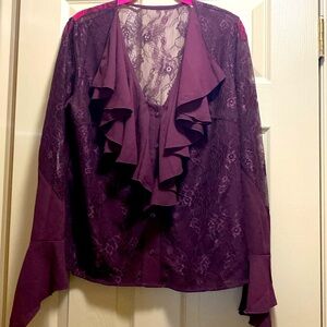 Venus button up burgundy blouse, netting in the arms & back size 14